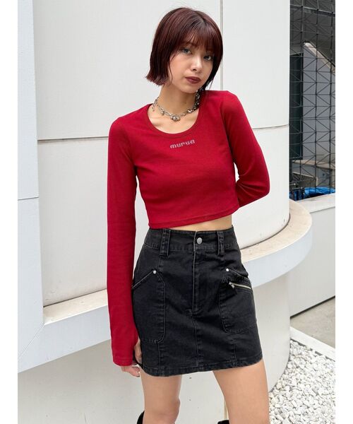 MURUA（ムルーア）の「HOTFIXロゴテレコトップス（Tシャツ/カットソー・レディース・ホワイト/レッド/グレー/ブラック・2/1）」の19枚目の写真