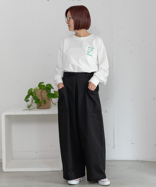 POU DOU DOU(プードゥドゥ)の「フロントタックワイドパンツ(その他パンツ・レディース・ブラック/インディゴブルー・M)」の12枚目の写真