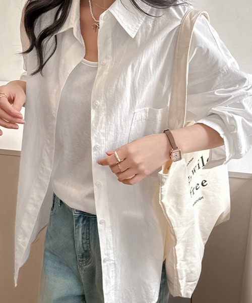 Miniministore(ミニミニストア)の「シャツレディースオーバーサイズ長袖シャツ(シャツ/ブラウス・レディース・ミント/ブルーグレー/ラベンダー/ホワイト/ブラック/ライトブルー/ライトイエロー/スモークピンク/チェリーピンク・FREE)」の2枚目の写真