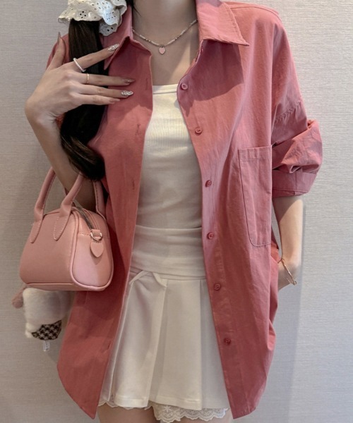 Miniministore(ミニミニストア)の「シャツレディースオーバーサイズ長袖シャツ(シャツ/ブラウス・レディース・ミント/ブルーグレー/ラベンダー/ホワイト/ブラック/ライトブルー/ライトイエロー/スモークピンク/チェリーピンク・FREE)」の9枚目の写真