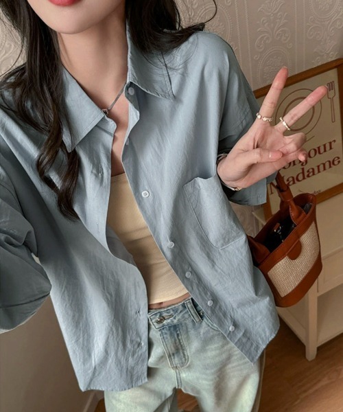 Miniministore(ミニミニストア)の「シャツレディースオーバーサイズ長袖シャツ(シャツ/ブラウス・レディース・ミント/ブルーグレー/ラベンダー/ホワイト/ブラック/ライトブルー/ライトイエロー/スモークピンク/チェリーピンク・FREE)」の4枚目の写真