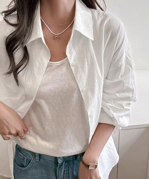 Miniministore(ミニミニストア)の「シャツレディースオーバーサイズ長袖シャツ(シャツ/ブラウス・レディース・ミント/ブルーグレー/ラベンダー/ホワイト/ブラック/ライトブルー/ライトイエロー/スモークピンク/チェリーピンク・FREE)」の21枚目の写真