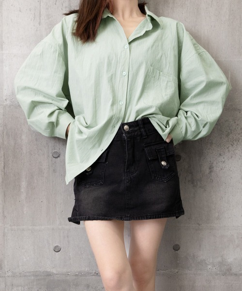 Miniministore(ミニミニストア)の「シャツレディースオーバーサイズ長袖シャツ(シャツ/ブラウス・レディース・ミント/ブルーグレー/ラベンダー/ホワイト/ブラック/ライトブルー/ライトイエロー/スモークピンク/チェリーピンク・FREE)」の11枚目の写真