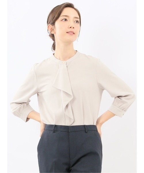 m.f.editorial（エムエフエディトリアル）の「【ストレッチ イージーケア UVカット】m.f.エディトリアル レディース ラッフルフリル 8分袖プルオーバーブラウス（シャツ/ブラウス・レディース・ライトグレー/ワインレッド/アイボリー/サックスブルー・LARGE/MEDIUM）」の3枚目の写真