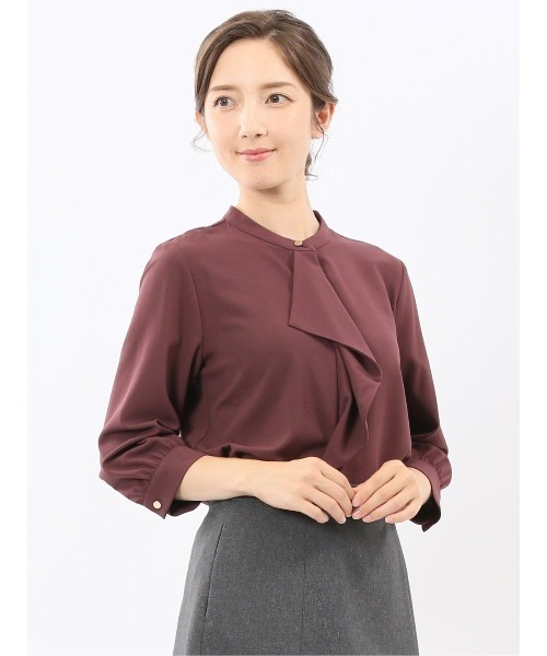 m.f.editorial（エムエフエディトリアル）の「【ストレッチ イージーケア UVカット】m.f.エディトリアル レディース ラッフルフリル 8分袖プルオーバーブラウス（シャツ/ブラウス・レディース・ライトグレー/ワインレッド/アイボリー/サックスブルー・LARGE/MEDIUM）」の4枚目の写真