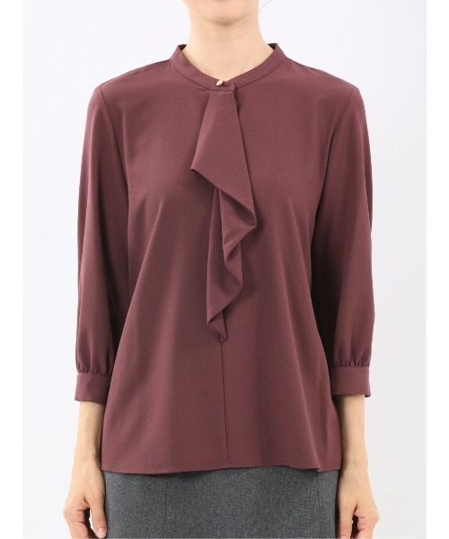 m.f.editorial（エムエフエディトリアル）の「【ストレッチ イージーケア UVカット】m.f.エディトリアル レディース ラッフルフリル 8分袖プルオーバーブラウス（シャツ/ブラウス・レディース・ライトグレー/ワインレッド/アイボリー/サックスブルー・LARGE/MEDIUM）」の9枚目の写真