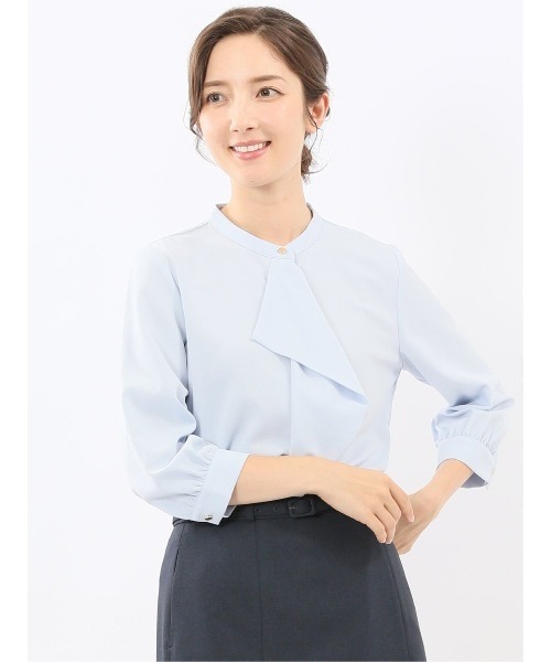 m.f.editorial（エムエフエディトリアル）の「【ストレッチ イージーケア UVカット】m.f.エディトリアル レディース ラッフルフリル 8分袖プルオーバーブラウス（シャツ/ブラウス・レディース・ライトグレー/ワインレッド/アイボリー/サックスブルー・LARGE/MEDIUM）」の15枚目の写真