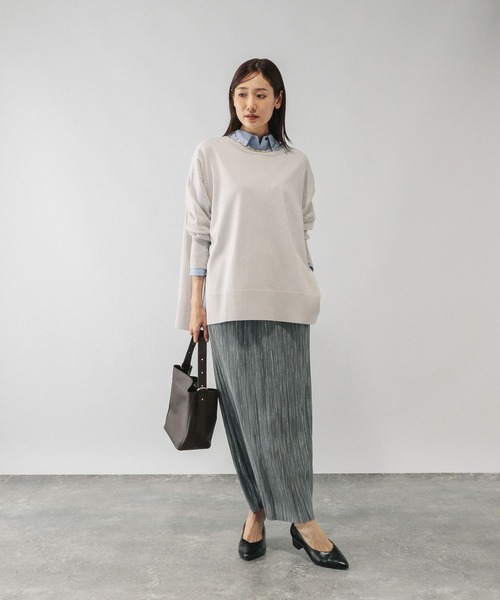 GLOBAL WORK（グローバルワーク）の「ドライタッチボートドルマンプルオーバー/499698（ニット/セーター・レディース・ライトグレー/レッド/ブルー/ワインレッド・MEDIUM/LARGE）」の5枚目の写真