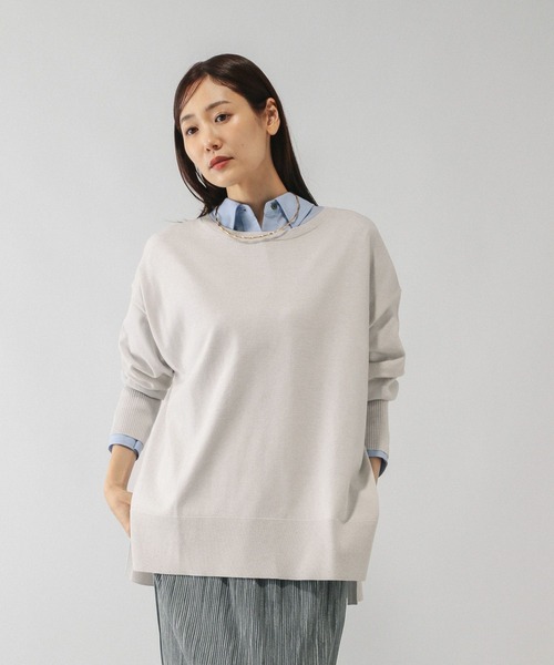 GLOBAL WORK（グローバルワーク）の「ドライタッチボートドルマンプルオーバー/499698（ニット/セーター・レディース・ライトグレー/レッド/ブルー/ワインレッド・MEDIUM/LARGE）」の7枚目の写真