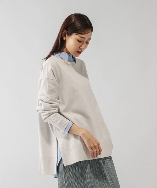 GLOBAL WORK（グローバルワーク）の「ドライタッチボートドルマンプルオーバー/499698（ニット/セーター・レディース・ライトグレー/レッド/ブルー/ワインレッド・MEDIUM/LARGE）」の8枚目の写真