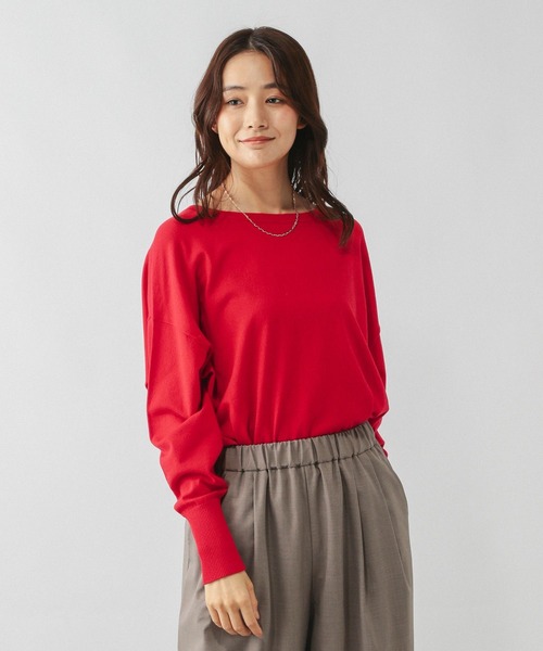 GLOBAL WORK（グローバルワーク）の「ドライタッチボートドルマンプルオーバー/499698（ニット/セーター・レディース・ライトグレー/レッド/ブルー/ワインレッド・MEDIUM/LARGE）」の16枚目の写真