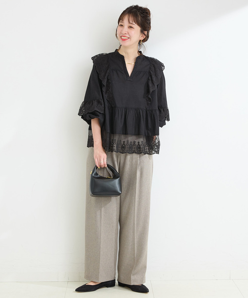 B.C STOCK(ベーセーストック)の「手洗い可 / レースフリルブラウス(シャツ/ブラウス・レディース・ホワイト/ブラック/ボルドー・FREE)」の4枚目の写真