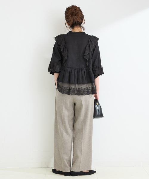 B.C STOCK(ベーセーストック)の「手洗い可 / レースフリルブラウス(シャツ/ブラウス・レディース・ホワイト/ブラック/ボルドー・FREE)」の6枚目の写真