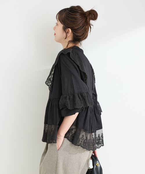 B.C STOCK(ベーセーストック)の「手洗い可 / レースフリルブラウス(シャツ/ブラウス・レディース・ホワイト/ブラック/ボルドー・FREE)」の9枚目の写真