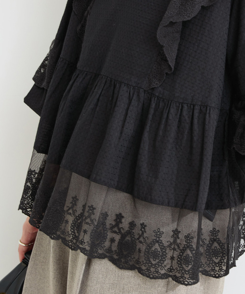 B.C STOCK(ベーセーストック)の「手洗い可 / レースフリルブラウス(シャツ/ブラウス・レディース・ホワイト/ブラック/ボルドー・FREE)」の11枚目の写真