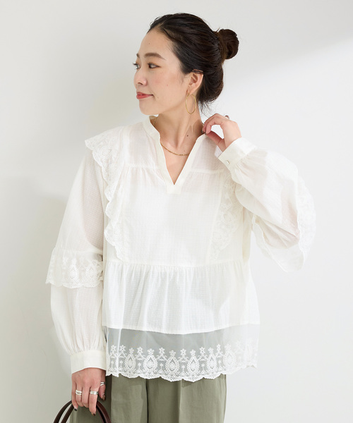 B.C STOCK(ベーセーストック)の「手洗い可 / レースフリルブラウス(シャツ/ブラウス・レディース・ホワイト/ブラック/ボルドー・FREE)」の15枚目の写真