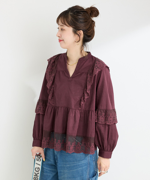 B.C STOCK(ベーセーストック)の「手洗い可 / レースフリルブラウス(シャツ/ブラウス・レディース・ホワイト/ブラック/ボルドー・FREE)」の22枚目の写真