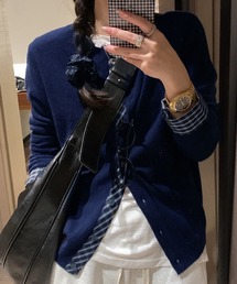 チェック柄シャツレイヤード風 ニットカーディガン