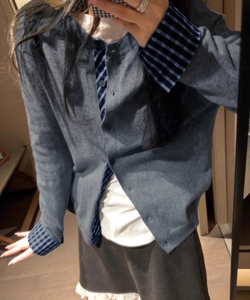 WESTSEA(ウエストシー)の「チェック柄シャツレイヤード風 ニットカーディガン(カーディガン/ボレロ・レディース・ブラック/グレー/オフホワイト/ネイビー・FREE)」の17枚目の写真
