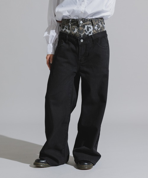 Chick（チック）の「Design Cotton Wide-Leg Pants / デザイン コットンワイドパンツ（デニムパンツ・レディース・ブラック/ブルー・FREE）」の6枚目の写真