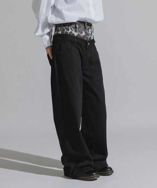 Chick（チック）の「Design Cotton Wide-Leg Pants / デザイン コットンワイドパンツ（デニムパンツ・レディース・ブラック/ブルー・FREE）」の7枚目の写真