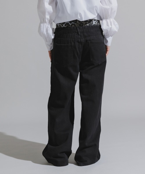 Chick（チック）の「Design Cotton Wide-Leg Pants / デザイン コットンワイドパンツ（デニムパンツ・レディース・ブラック/ブルー・FREE）」の8枚目の写真