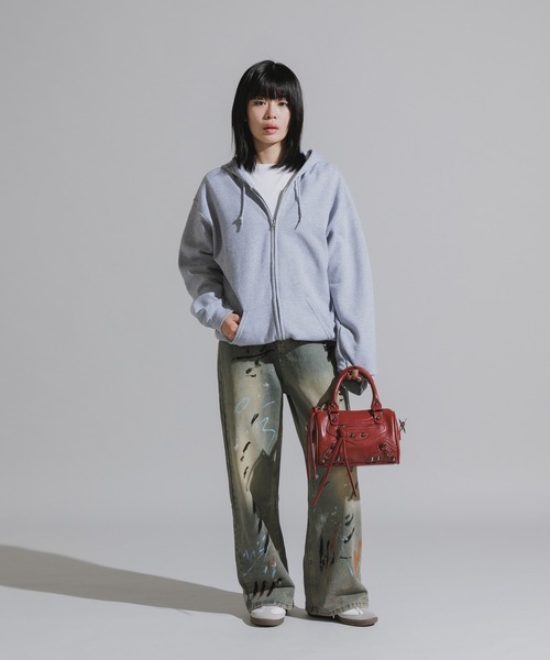 Chick（チック）の「Design Cotton Wide-Leg Pants / デザイン コットンワイドパンツ（デニムパンツ・レディース・ブラック/ブルー・FREE）」の9枚目の写真