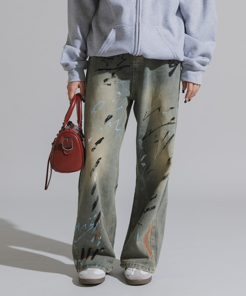 Chick（チック）の「Design Cotton Wide-Leg Pants / デザイン コットンワイドパンツ（デニムパンツ・レディース・ブラック/ブルー・FREE）」の12枚目の写真