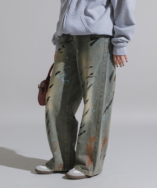 Chick（チック）の「Design Cotton Wide-Leg Pants / デザイン コットンワイドパンツ（デニムパンツ・レディース・ブラック/ブルー・FREE）」の13枚目の写真