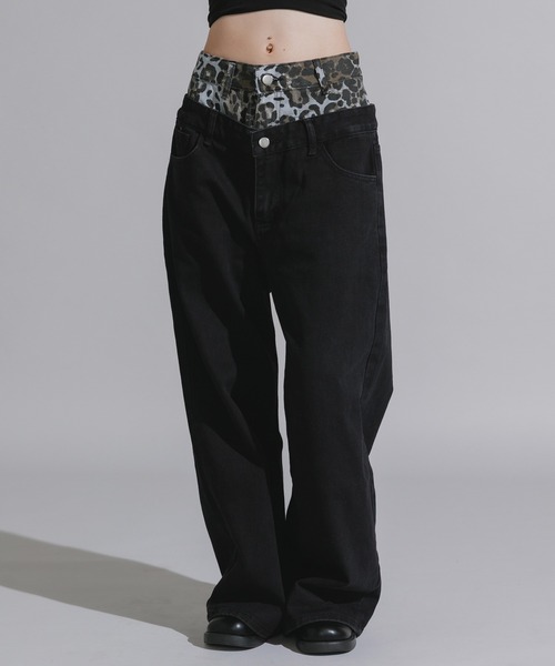 Chick（チック）の「Design Cotton Wide-Leg Pants / デザイン コットンワイドパンツ（デニムパンツ・レディース・ブラック/ブルー・FREE）」の17枚目の写真