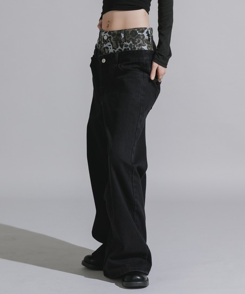 Chick（チック）の「Design Cotton Wide-Leg Pants / デザイン コットンワイドパンツ（デニムパンツ・レディース・ブラック/ブルー・FREE）」の18枚目の写真