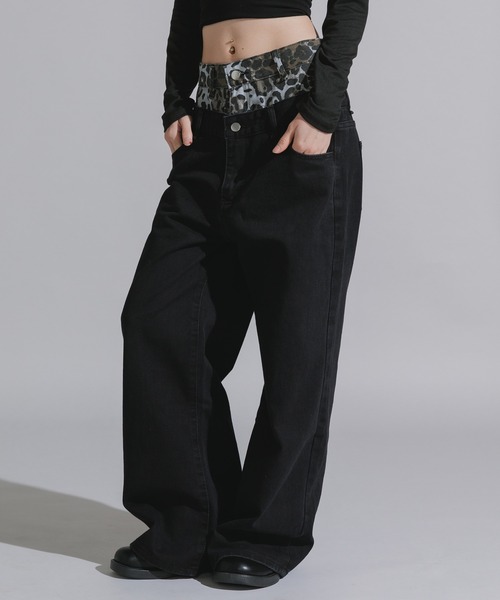 Chick（チック）の「Design Cotton Wide-Leg Pants / デザイン コットンワイドパンツ（デニムパンツ・レディース・ブラック/ブルー・FREE）」の19枚目の写真