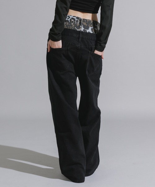 Chick（チック）の「Design Cotton Wide-Leg Pants / デザイン コットンワイドパンツ（デニムパンツ・レディース・ブラック/ブルー・FREE）」の20枚目の写真