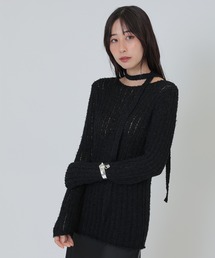 choker ribbon rib knit pullover