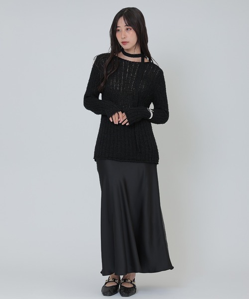 SUWDEE(スーディー)の「choker ribbon rib knit pullover(ニット/セーター・レディース・グレー/アイボリー/ブラック・FREE)」の4枚目の写真