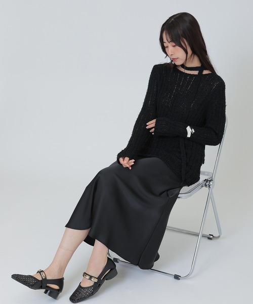 SUWDEE(スーディー)の「choker ribbon rib knit pullover(ニット/セーター・レディース・グレー/アイボリー/ブラック・FREE)」の5枚目の写真
