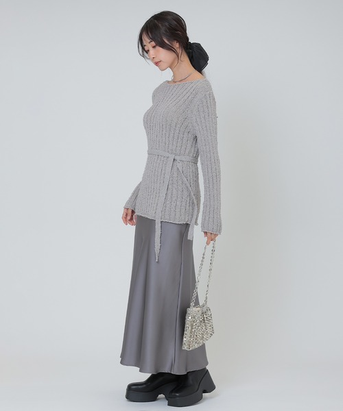 SUWDEE(スーディー)の「choker ribbon rib knit pullover(ニット/セーター・レディース・グレー/アイボリー/ブラック・FREE)」の8枚目の写真