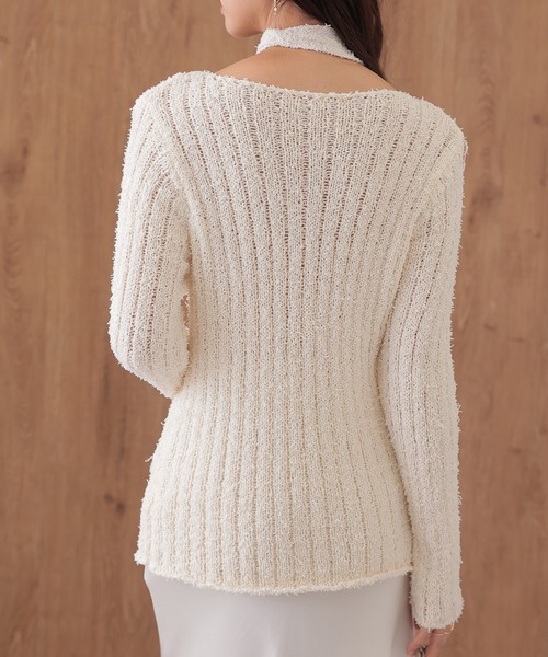 SUWDEE(スーディー)の「choker ribbon rib knit pullover(ニット/セーター・レディース・グレー/アイボリー/ブラック・FREE)」の14枚目の写真