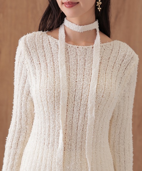 SUWDEE(スーディー)の「choker ribbon rib knit pullover(ニット/セーター・レディース・グレー/アイボリー/ブラック・FREE)」の15枚目の写真