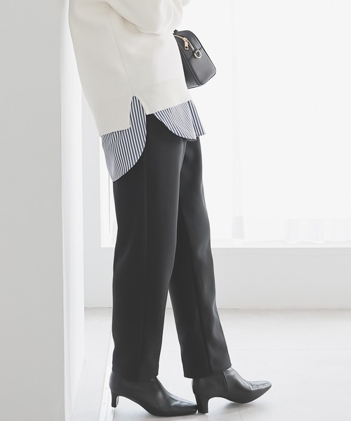 GLACIER lusso（グラシアルッソ）の「【Ｗａｒｍパンツ】ウォームテーパードパンツ（スラックス・レディース・ダークブルー/ベージュ/アイボリー/ブラック・L/S/LL/M）」の2枚目の写真