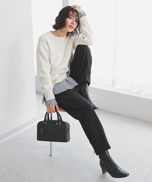 GLACIER lusso（グラシアルッソ）の「【Ｗａｒｍパンツ】ウォームテーパードパンツ（スラックス・レディース・ダークブルー/ベージュ/アイボリー/ブラック・L/S/LL/M）」の8枚目の写真