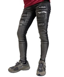 COOK JEANS（クックジーンズ）の「COOK JEANS メッセージプリント 切替 デニムパンツ（デニムパンツ）」