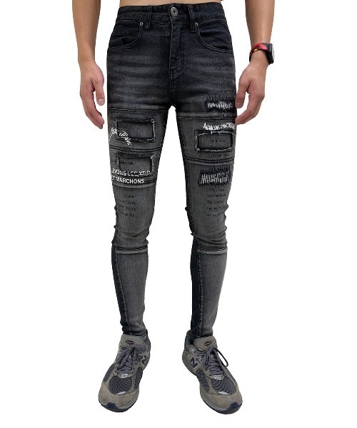 セール】COOK JEANS メッセージプリント 切替 デニムパンツ（デニム