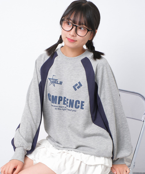 RiCO SUCRE（リコシュクレ）の「【裏毛】袖切替ラグラン配色トレーナー（スウェット・キッズ・ブラック/サックスブルー/杢グレー・140/160/150）」の2枚目の写真