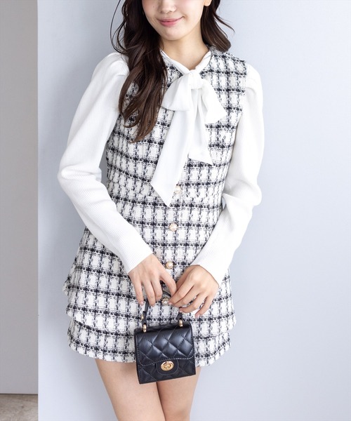 clear（クリア）の「ツイードチュニック＆ショートパンツセット[大人 フェミニン 上品]（チュニック・レディース・オフホワイト/ベージュ/ピンク・S/M）」の2枚目の写真