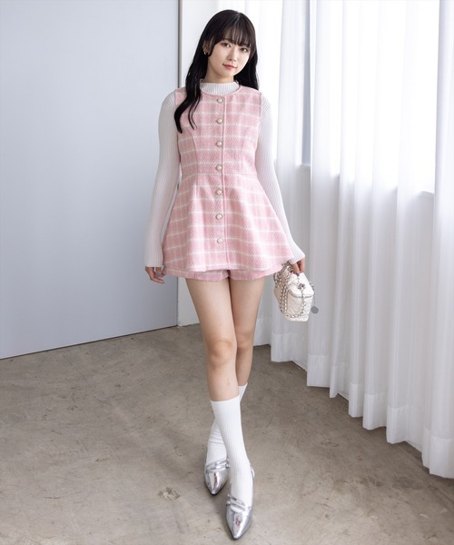 clear（クリア）の「ツイードチュニック＆ショートパンツセット[大人 フェミニン 上品]（チュニック・レディース・オフホワイト/ベージュ/ピンク・S/M）」の4枚目の写真