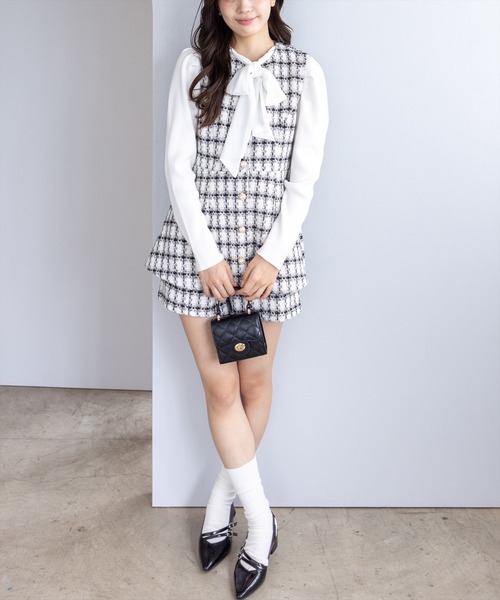 clear（クリア）の「ツイードチュニック＆ショートパンツセット[大人 フェミニン 上品]（チュニック・レディース・オフホワイト/ベージュ/ピンク・S/M）」の5枚目の写真