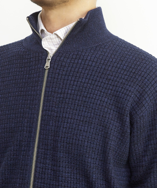 MEN'S MELROSE（メンズメルローズ）の「タックリブスタンドZIP / ドライバーズニット（カーディガン/ボレロ・メンズ・グレー/ネイビー・2/4/3）」の12枚目の写真