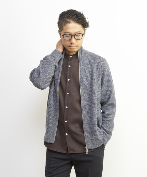 MEN'S MELROSE（メンズメルローズ）の「タックリブスタンドZIP / ドライバーズニット（カーディガン/ボレロ・メンズ・グレー/ネイビー・2/4/3）」の19枚目の写真