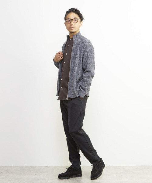 MEN'S MELROSE（メンズメルローズ）の「タックリブスタンドZIP / ドライバーズニット（カーディガン/ボレロ・メンズ・グレー/ネイビー・2/4/3）」の3枚目の写真